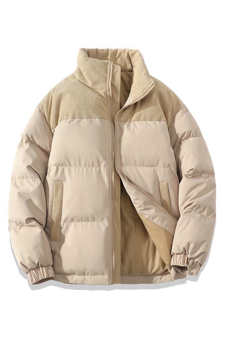 Insulating Unisex Puffer Coat - Stand Collar, Cotton