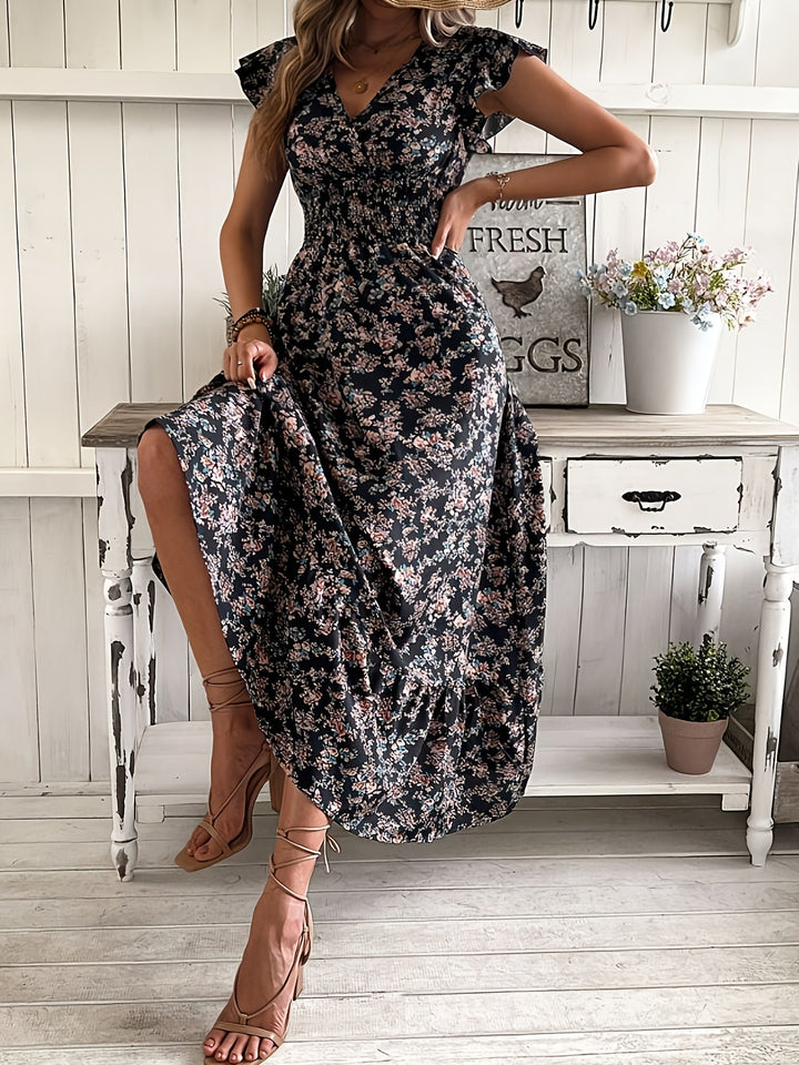 A-Line Dress for Women with Ruffle Sleeves and Elastic Waist, Lightweight Spring Fashion