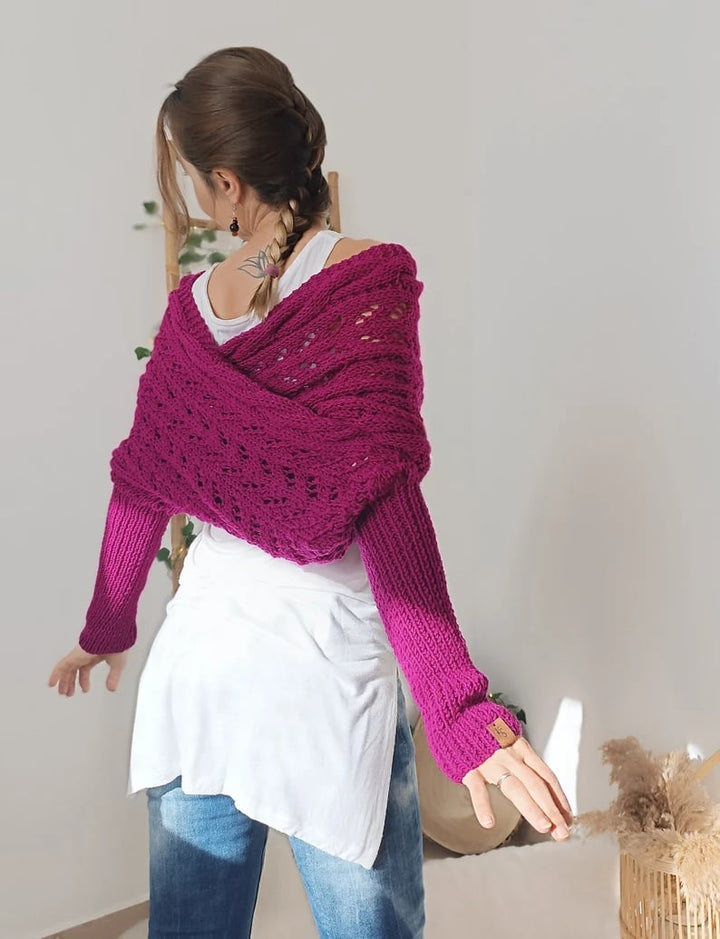 Soft Women’s Scarf - Openwork Rectangular, Knit, For Winter