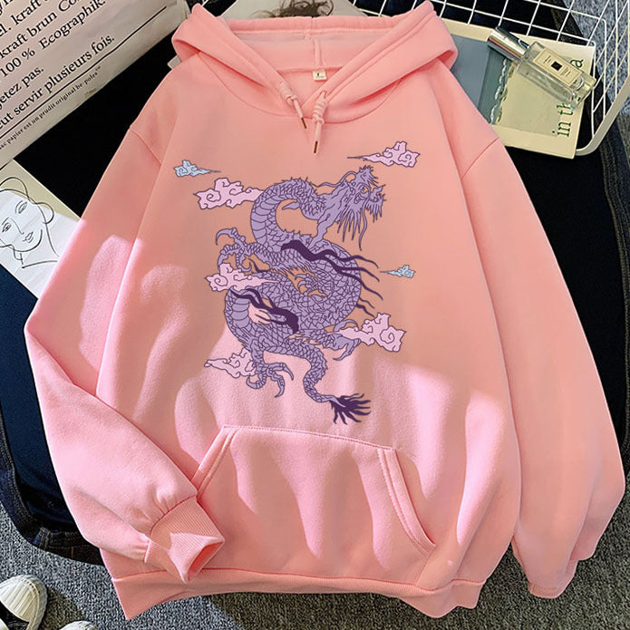 Warm Men’s Hoodie - Dragon Print Pullover, Polyester Casual