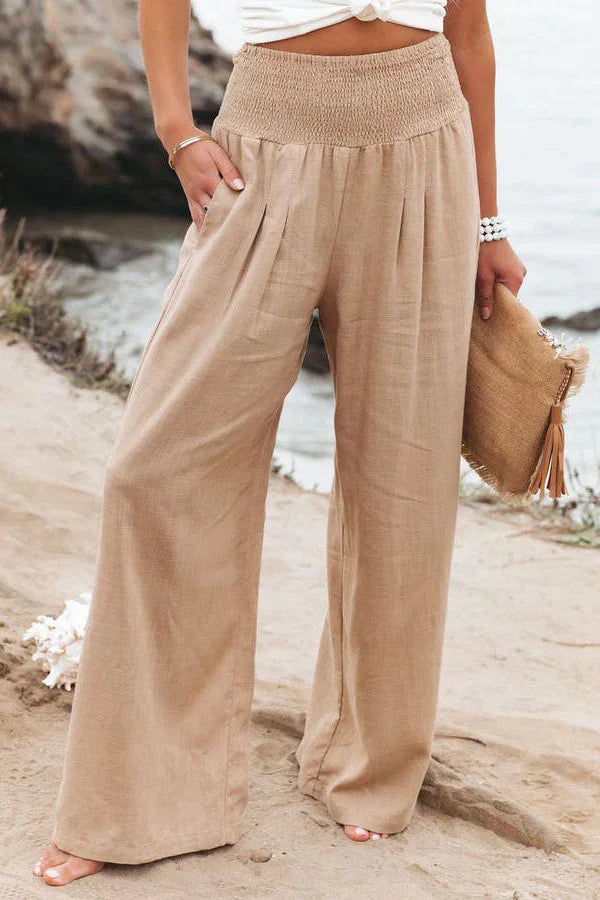 High Waist Wide Leg Linen Pants for Women, Lightweight Palazzo Trousers, Elegant and Versatile Fashion