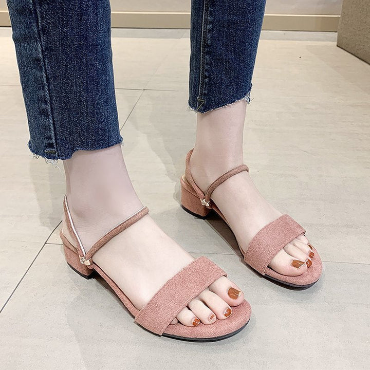 Lightweight women’s sandals - Korean-style low-heeled peep-toe, fabric upper, for casual everyday wear