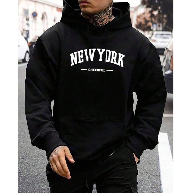 Oversized Casual Mens Hoodie - Pullover Polyester, Urban
