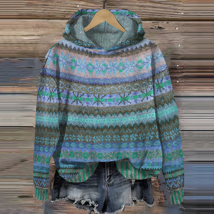 Warm Cozy Women’s Hoodie - Vintage Knit Pattern, Casual