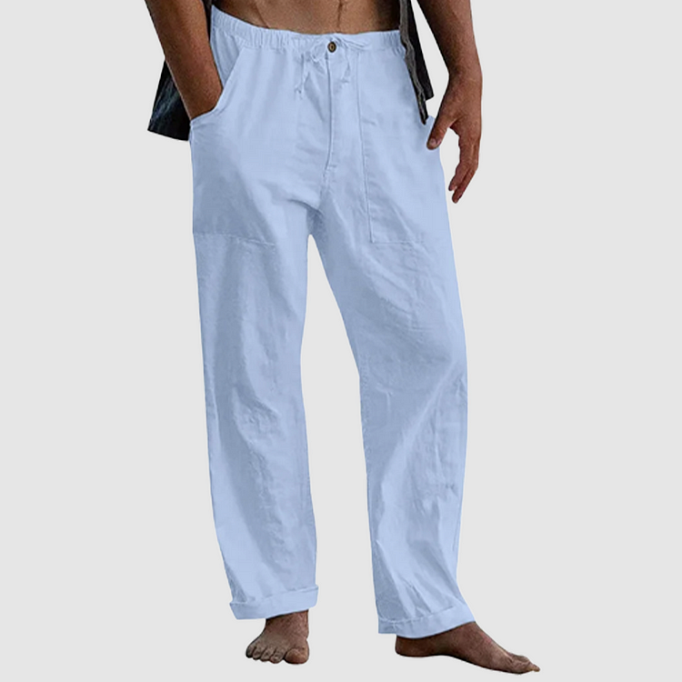 Linen Pants for Women with Adjustable Waist Cord, Relaxed Fit Summer Trousers