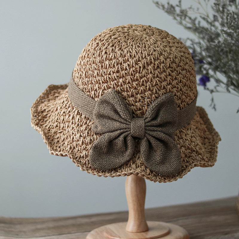 Straw Sun Hat Dome Crown With Bow Retro Beach Travel Hat Spring Autumn 2026 Trend Sun Protection
