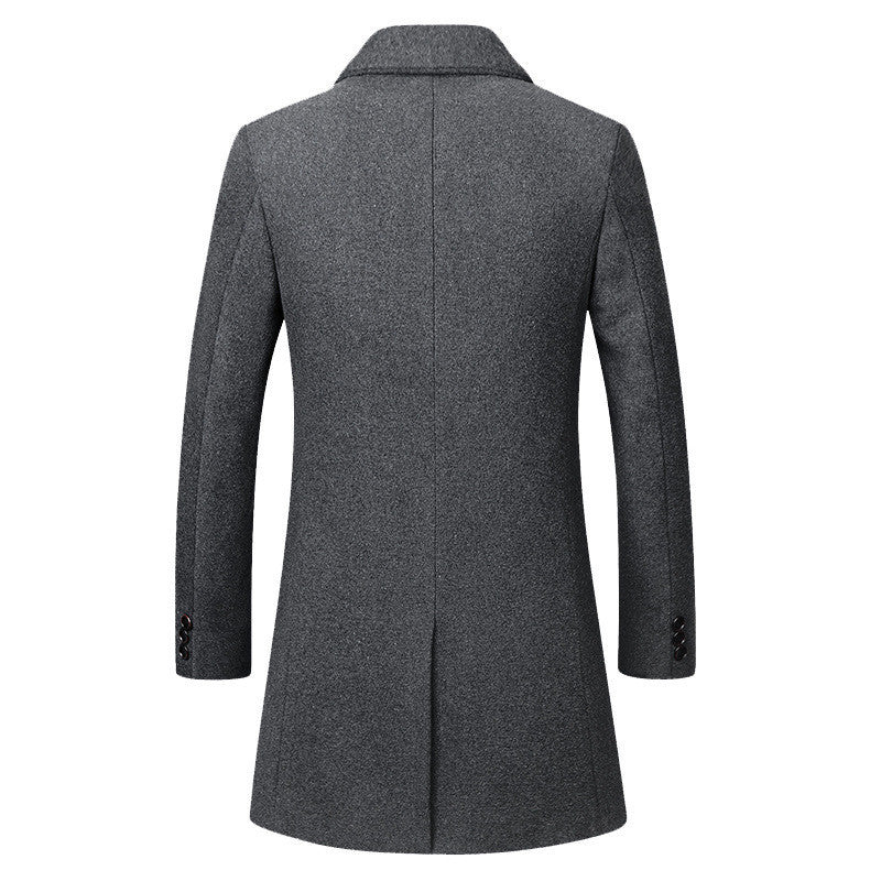Warm Tailored Mens Wool Coat - Single Breasted Thigh, Winter