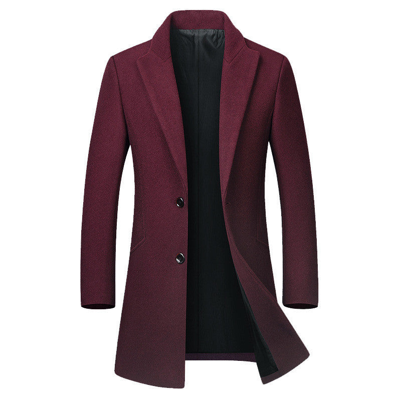 Warm Tailored Mens Wool Coat - Single Breasted Thigh, Winter