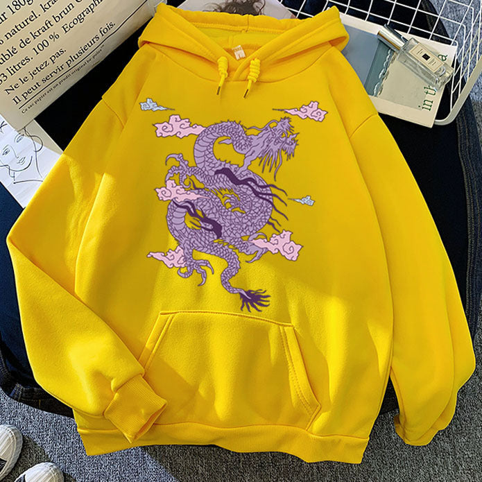Warm Men’s Hoodie - Dragon Print Pullover, Polyester Casual