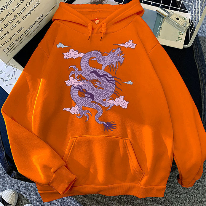 Warm Men’s Hoodie - Dragon Print Pullover, Polyester Casual