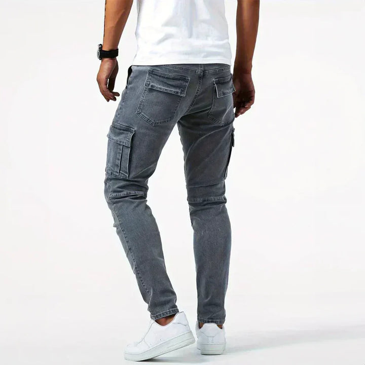 Stretch Cargo Jeans for Men, Comfortable Fit with Functional Pockets, Elastic Denim for Versatile Style
