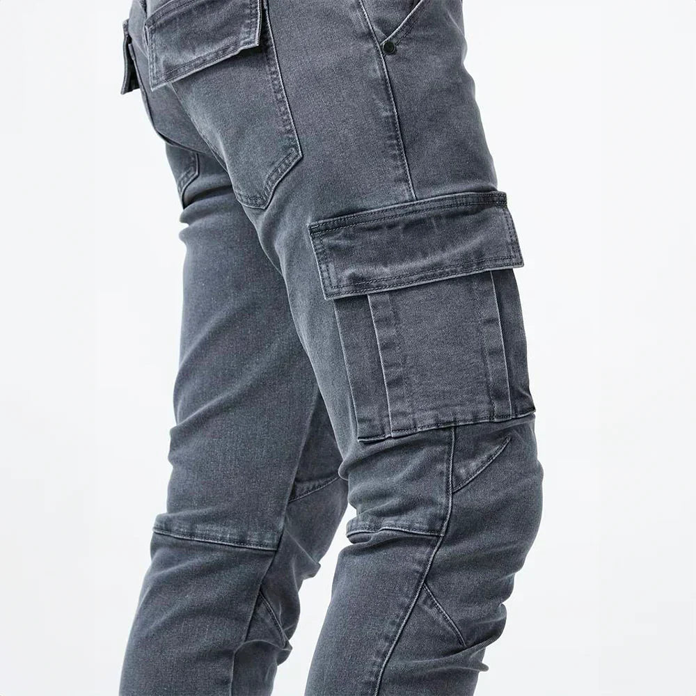 Stretch Cargo Jeans for Men, Comfortable Fit with Functional Pockets, Elastic Denim for Versatile Style