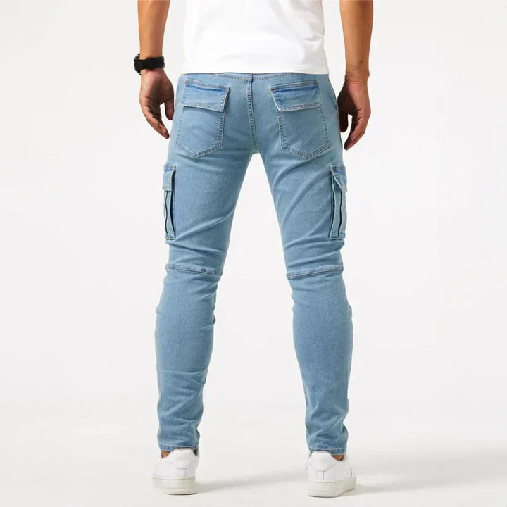 Stretch Cargo Jeans for Men, Comfortable Fit with Functional Pockets, Elastic Denim for Versatile Style