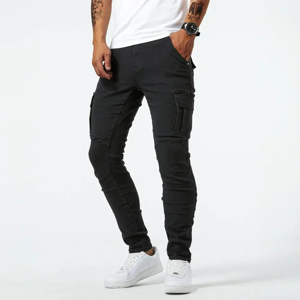 Stretch Cargo Jeans for Men, Comfortable Fit with Functional Pockets, Elastic Denim for Versatile Style