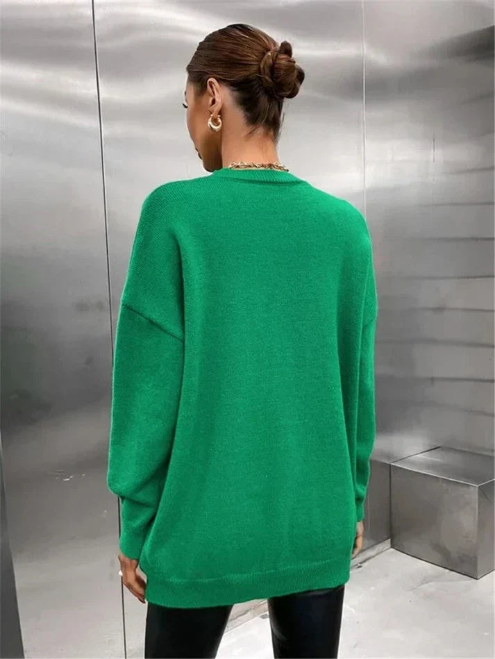 Oversized Women’s Pullover - Graphic Sleeve, Knit, Everyday