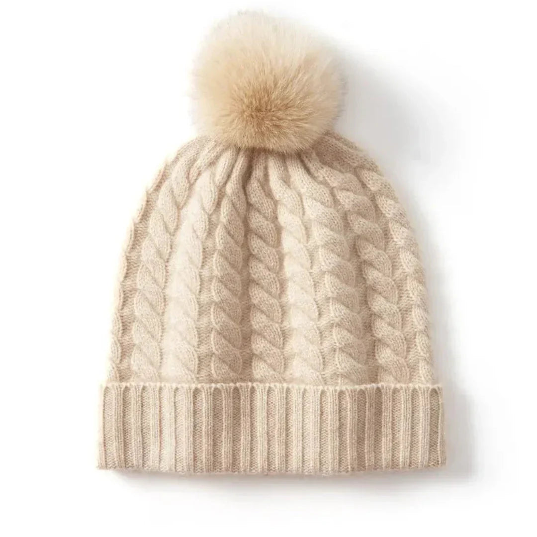 Soft Cozy Women’s Cable Knit Beanie - Pom, Cashmere, Winter