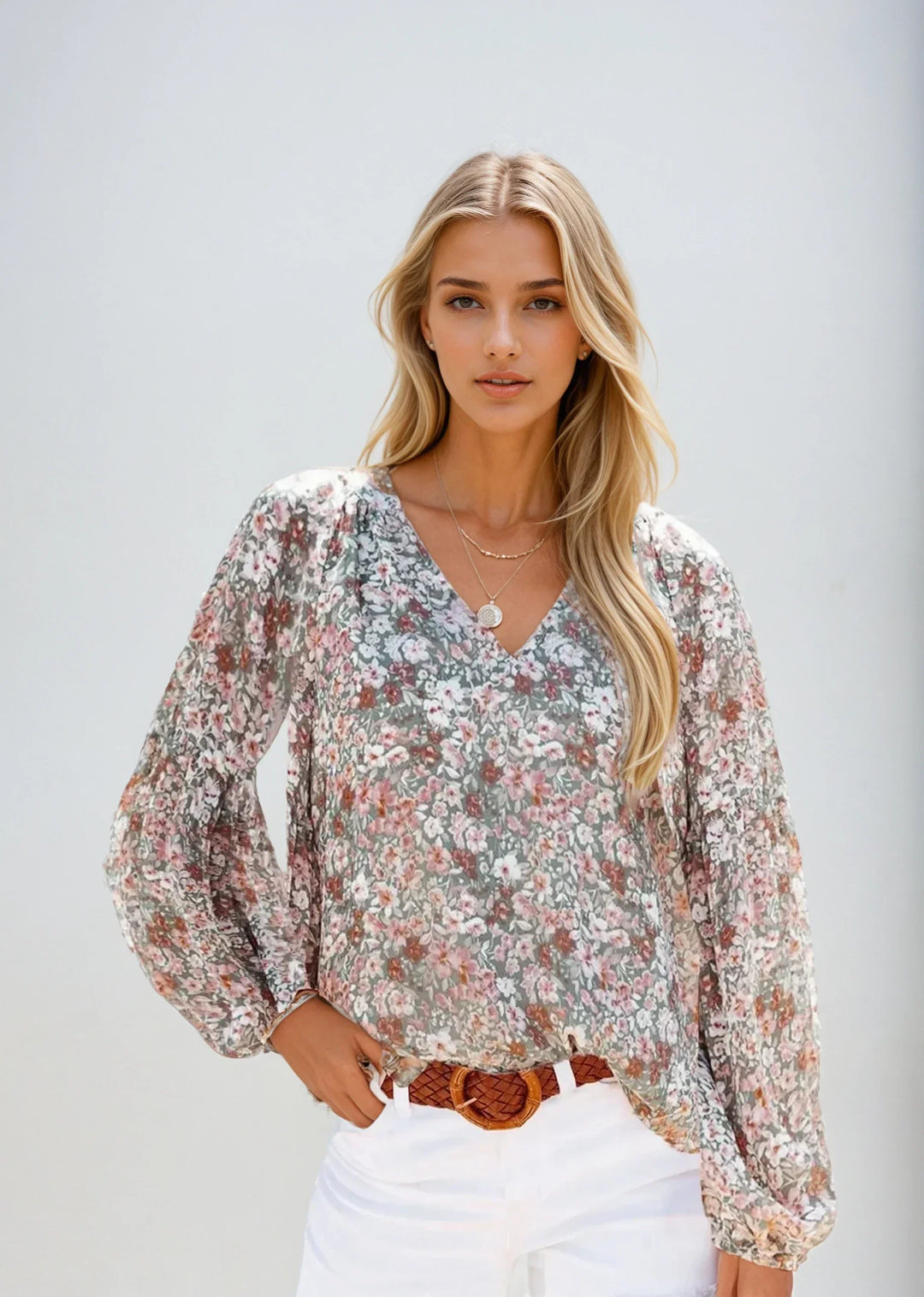 Floral Print Blouse for Women, Lightweight Summer Top, Plus Size Casual Loose Fit in Green, Purple, Pink