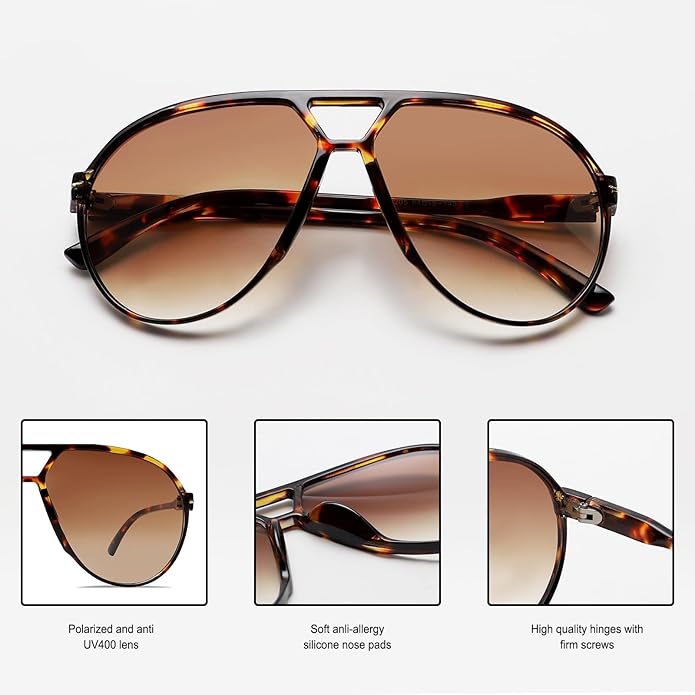 Lightweight unisex aviator sunglasses – oversized square lenses, lightweight frame, for summer 2025