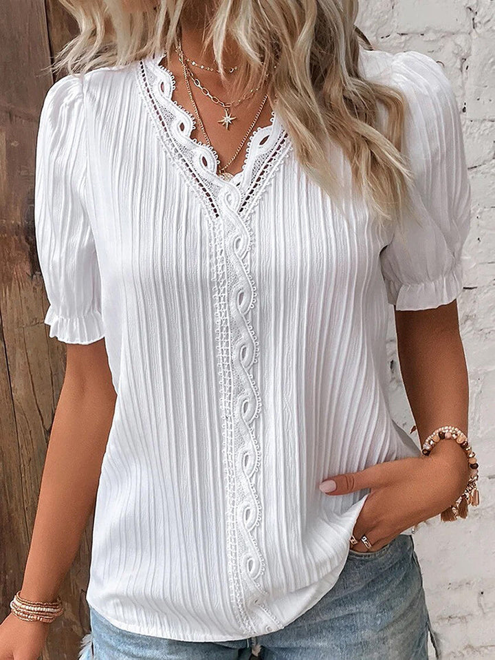 Breathable women’s blouse – elegant V-neckline, lightweight lace material, for special occasions