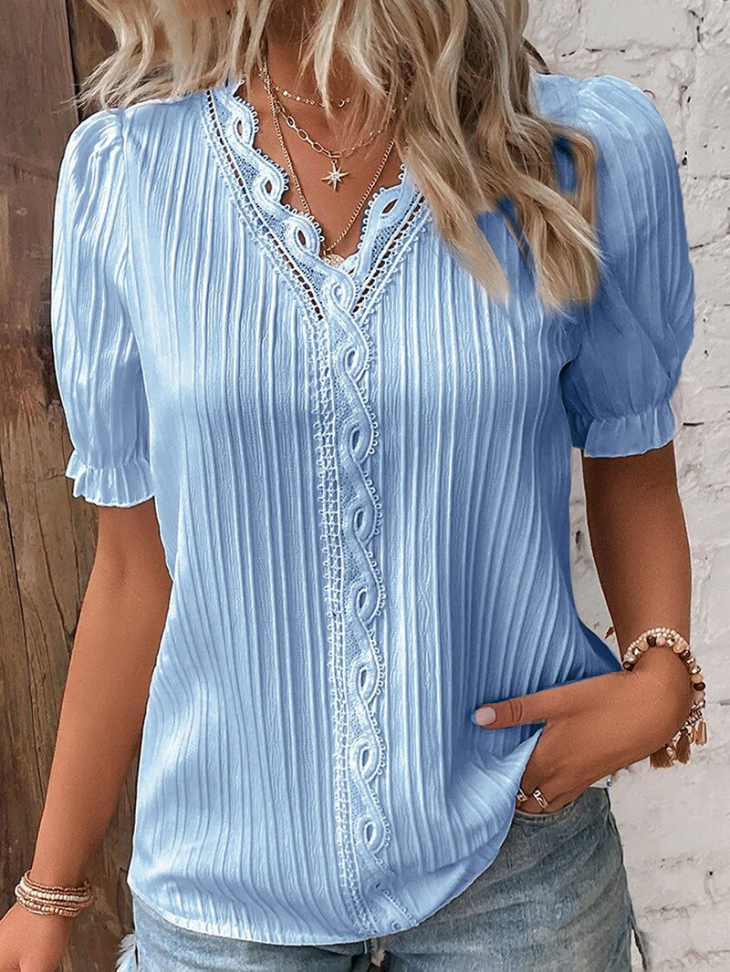 Breathable women’s blouse – elegant V-neckline, lightweight lace material, for special occasions