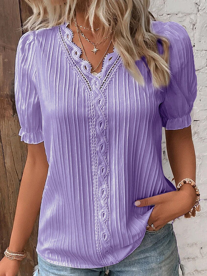 Breathable women’s blouse – elegant V-neckline, lightweight lace material, for special occasions