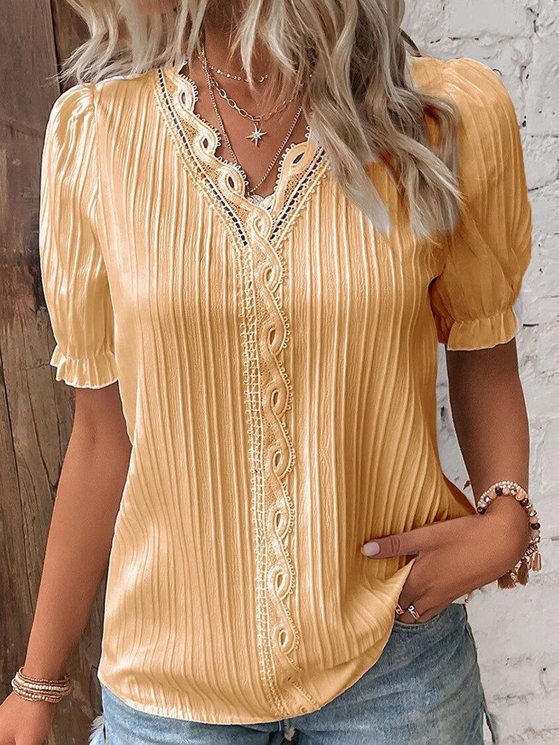 Breathable women’s blouse – elegant V-neckline, lightweight lace material, for special occasions