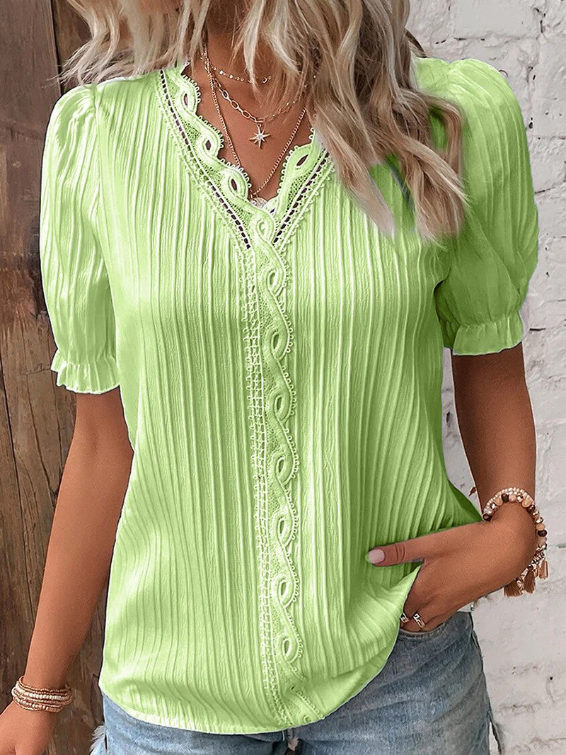 Breathable women’s blouse – elegant V-neckline, lightweight lace material, for special occasions