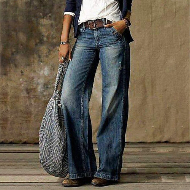 Breathable women’s wide-leg pants – classic denim style, comfortable, for everyday wear
