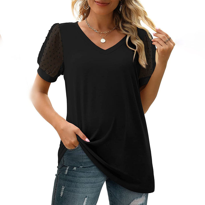 Breathable women’s V-neck t-shirt – casual puff sleeve design, cotton, for summer