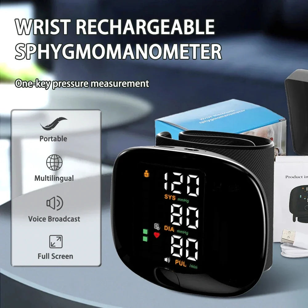 Automatic Digital Wrist Blood Pressure Monitor with Heart Rate Tracking and Smart Touch LCD Screen