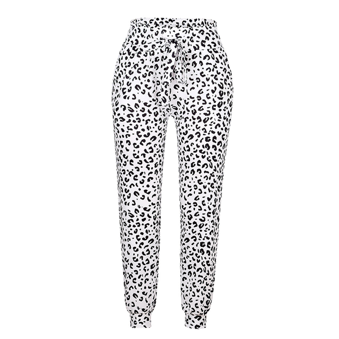Breathable women’s jogger pants – casual leopard print, polyester, for leisure activities