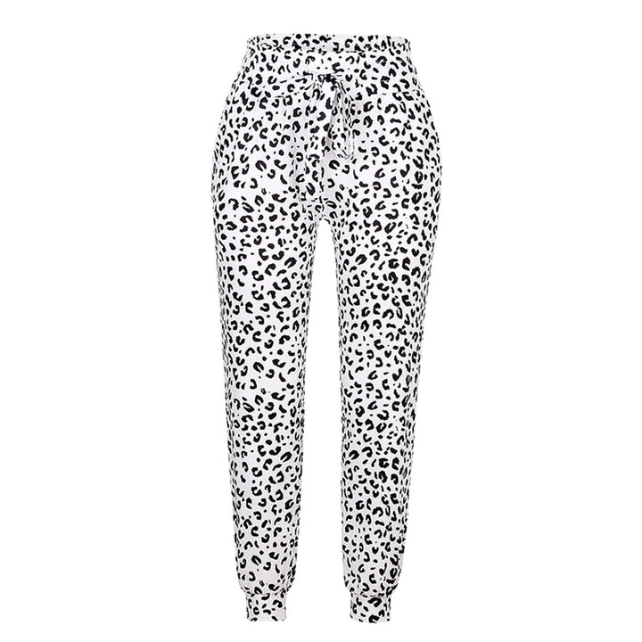 Breathable women’s jogger pants – casual leopard print, polyester, for leisure activities