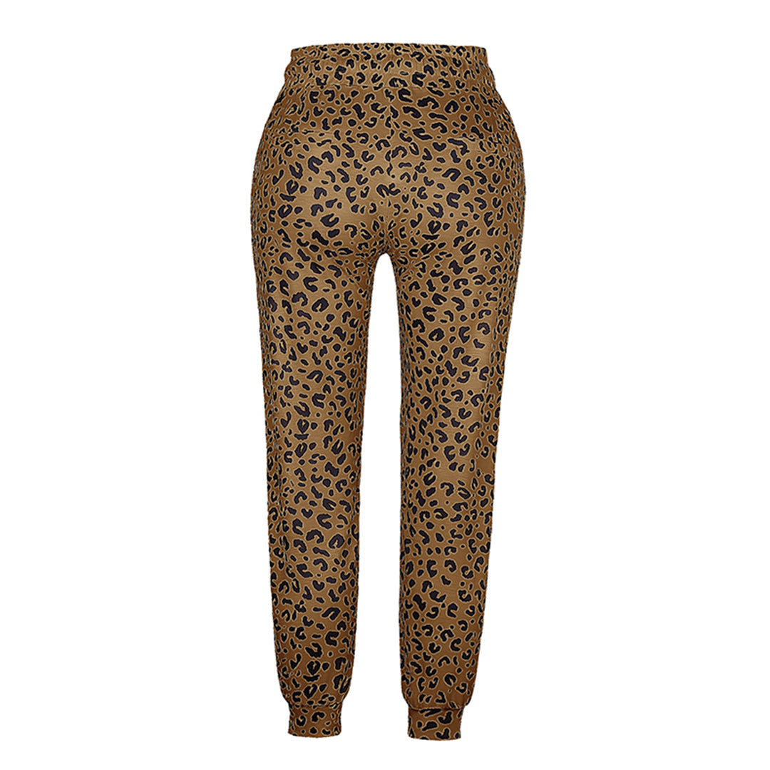 Breathable women’s jogger pants – casual leopard print, polyester, for leisure activities