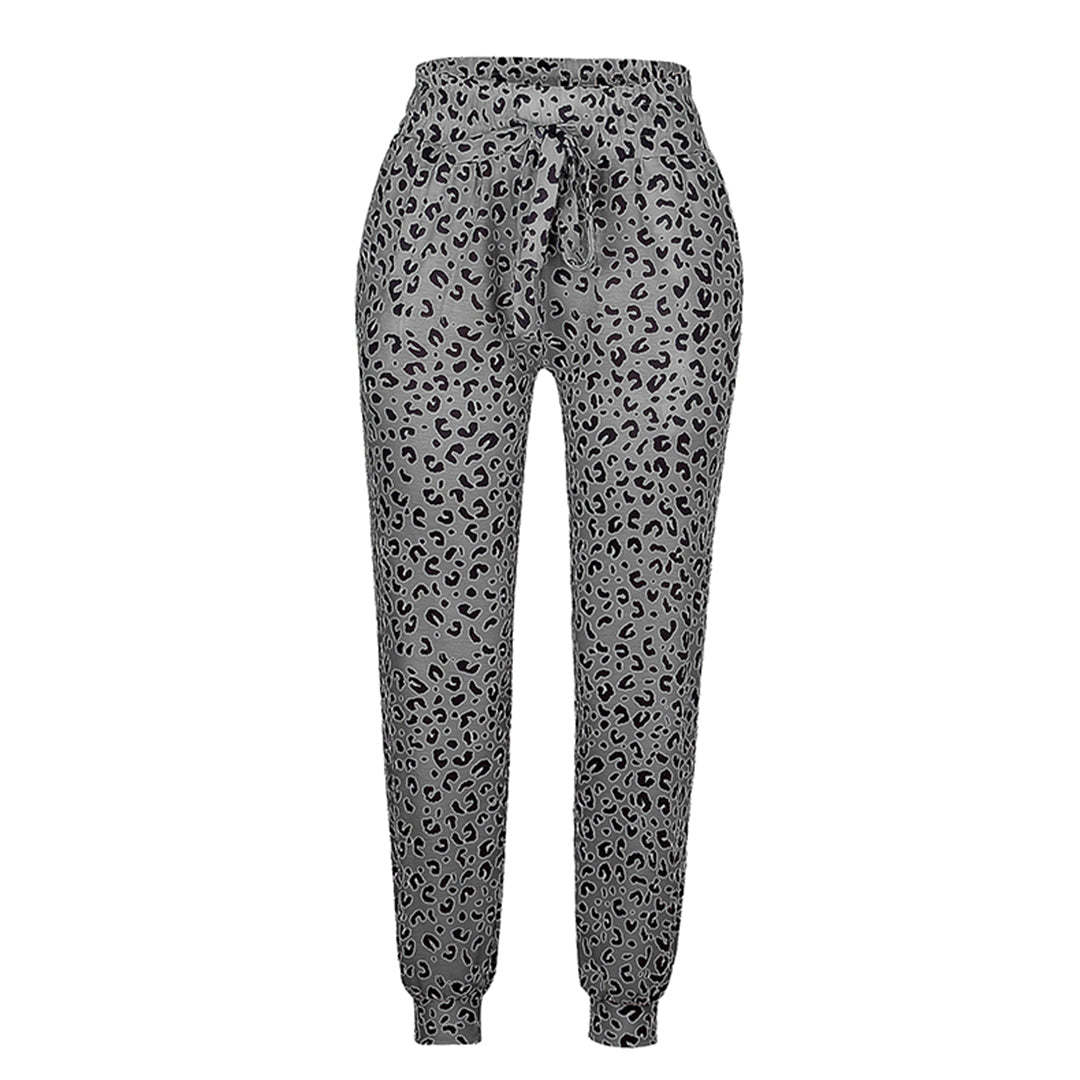 Breathable women’s jogger pants – casual leopard print, polyester, for leisure activities