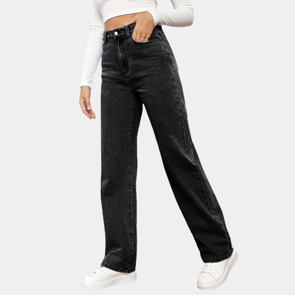 Breathable women’s baggy jeans – high-waisted, stretchy denim, for daily wear