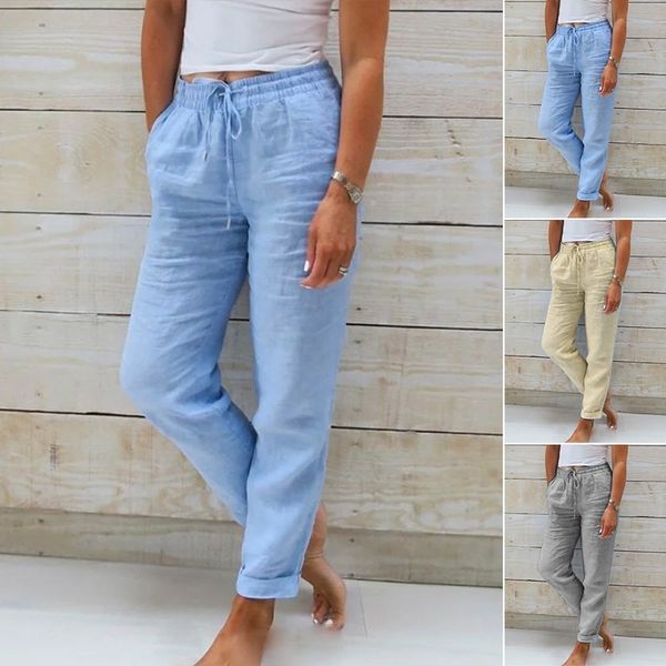 Breathable women’s linen pants – elastic waistband, high-quality fabric, for every occasion