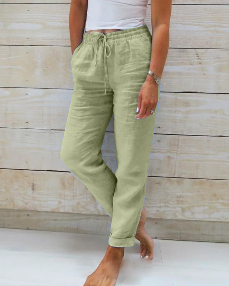 Breathable women’s linen pants – elastic waistband, high-quality fabric, for every occasion