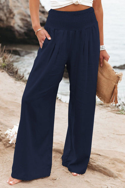 Breathable women’s high-waist pants – relaxed fit, stretchy linen, for office and casual outings