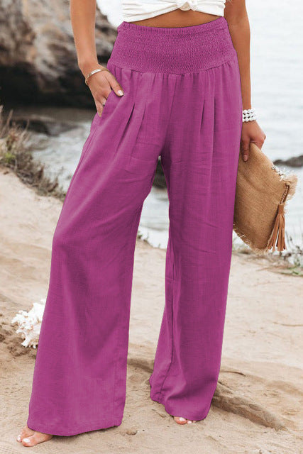 Breathable women’s high-waist pants – relaxed fit, stretchy linen, for office and casual outings