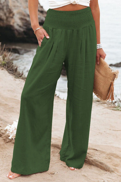 Breathable women’s high-waist pants – relaxed fit, stretchy linen, for office and casual outings