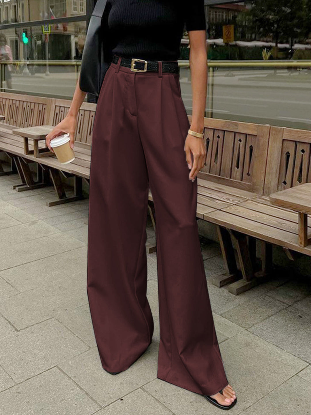 Breathable women’s wide-leg trousers – relaxed fit, easy-care fabric, for casual and office wear