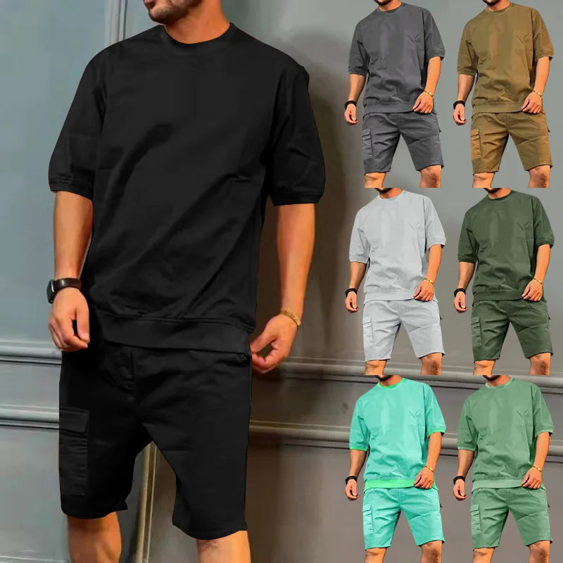 Comfortable men’s leisure set – casual shorts and tee, soft cotton, for relaxed days