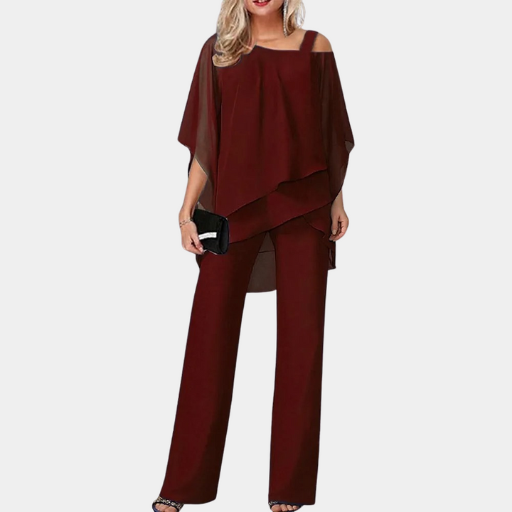 Lightweight &amp; versatile women’s two-piece summer set – casual layered top and pants, for work and leisure