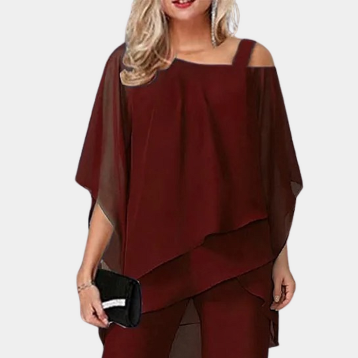 Lightweight &amp; versatile women’s two-piece summer set – casual layered top and pants, for work and leisure