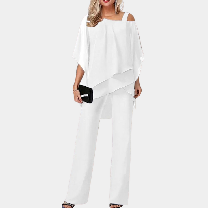 Lightweight &amp; versatile women’s two-piece summer set – casual layered top and pants, for work and leisure