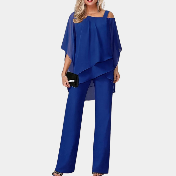 Lightweight &amp; versatile women’s two-piece summer set – casual layered top and pants, for work and leisure