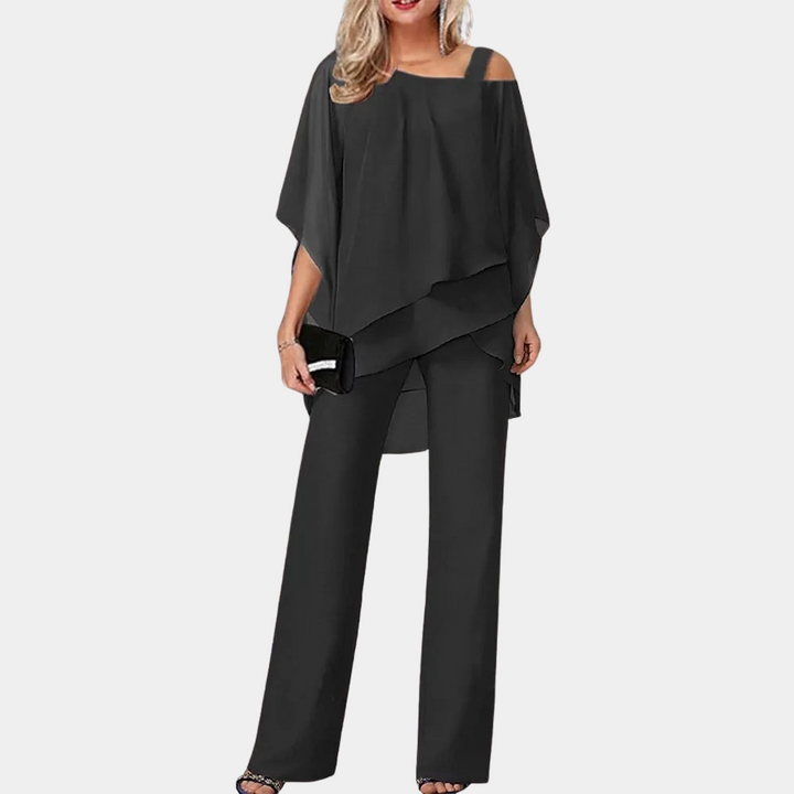 Lightweight &amp; versatile women’s two-piece summer set – casual layered top and pants, for work and leisure