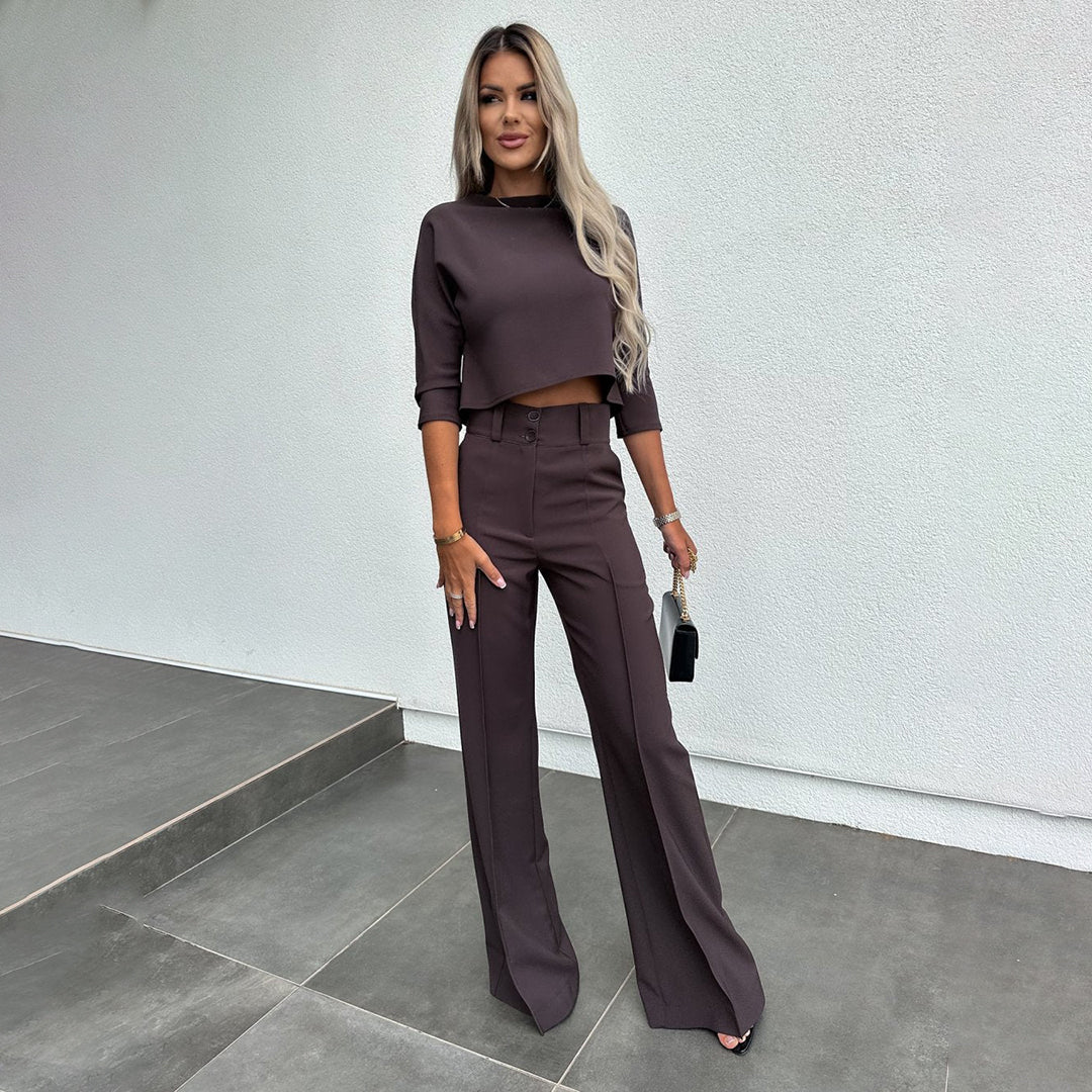 Comfortable women’s two-piece set – simple elegance, polyester, for autumn days