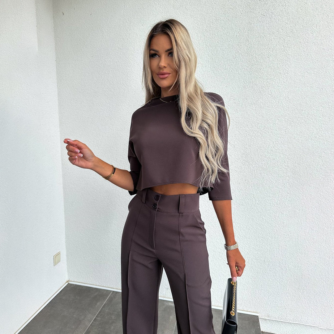 Comfortable women’s two-piece set – simple elegance, polyester, for autumn days