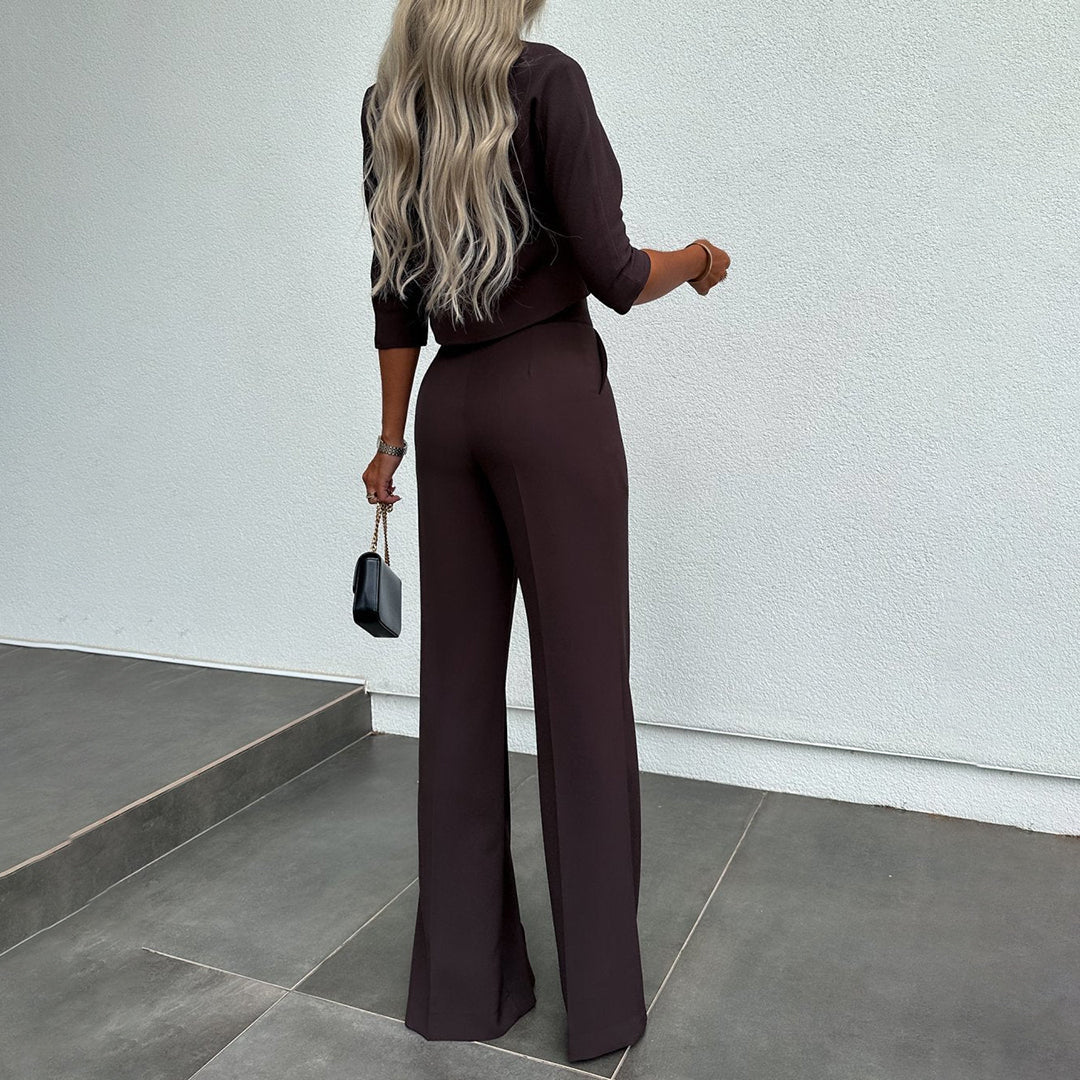Comfortable women’s two-piece set – simple elegance, polyester, for autumn days